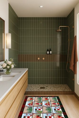 Area Rug 2x3 Feet, Xmas Truck Snowman Santa Claus Xmas Tree Christmas Rug, Rugs for Living Room Decor Bedroom Decor Kids Room, Non-Slip Living Room Rugs, Comrft Carpet Washable Rug in Green Bathroom