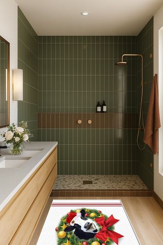 Area Rug, Bow Wreath Colorful Balls Cow Christmas Rug, 2x3 Feet Rugs for Living Room Bedroom Kids Room Kids Room Nursery Classroom, Non-Slip Comrft Carpet Washable Rug in Green Bathroom