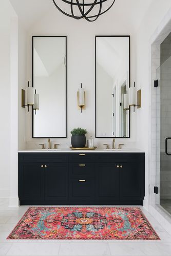 Wonnitar Boho Area Rug in Transitional Black Bathroom