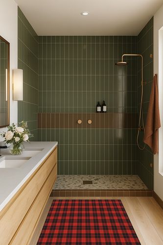 Area Rug 2x3 Feet, Christmas Red Buffalo Plaid Check Rug, Rugs for Living Room Decor Bedroom Decor Kids Room, Non-Slip Living Room Rugs, Comrft Carpet Washable Rug in Green Bathroom