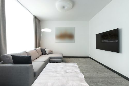 White 5 x 7 Feet Carpet for Bedroom Living Room in Modern Living Room with Grey Couch