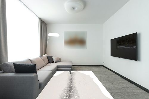 SAFAVIEH Faux Cow Hide Collection 6' x 8' Beige/Grey FCH205B Rustic Western Boho Living Room Dining Bedroom Area Rug in Modern Living Room with Grey Couch