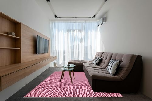 SAFAVIEH Montauk Collection Area Rug - 8' x 10', Red & Ivory, Handmade Chevron Cotton, Ideal for High Traffic Areas in Living Room, Bedroom (MTK812K) in Grey Living Room with Brown Couch