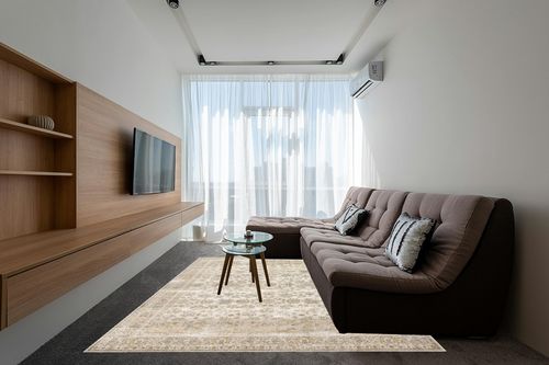 nuLOOM Deadra Vintage Floral Machine Washable Area Rug, 8x10, Beige in Grey Living Room with Brown Couch