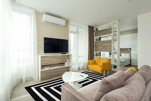 Lanffia Black and White Area Rug 6x9ft Contrasting Geometric Modern Stripe Symmetrical Indoor Outdoor Rug Machine Washable Extra Large Rugs Woven Cotton Floor Carpet for Living Room/Balcony/Backyard in Light Modern Living Room with TV