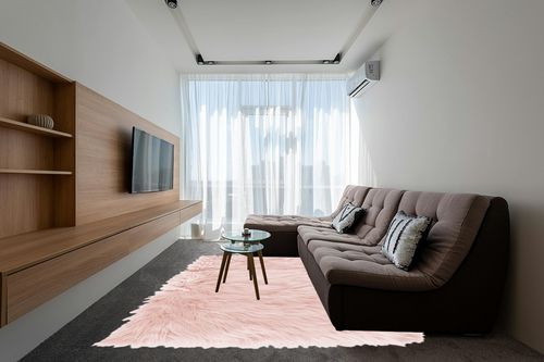 Pink 8 x 10 in Grey Living Room with Brown Couch