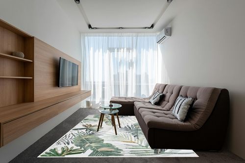 DECOMALL Jasmine Washable Area Rugs 8x10ft, Tropical Plant Non Slip Rug, Soft and Thin Large Carpet for Living Room Bedroom,8x10ft Green/Multi in Grey Living Room with Brown Couch