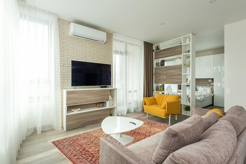 Rugs USA x Prabal Gurung Bagmati Machine Washable Area Rug, 5x8, Orange in Light Modern Living Room with TV