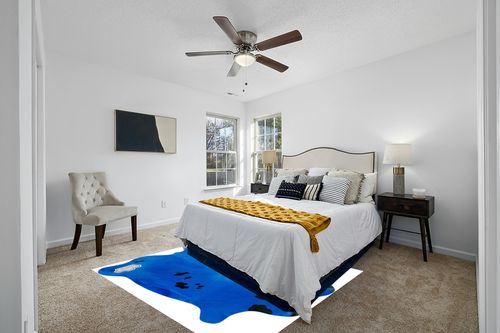 Appaloosa Cowhides Color Dyed Collection (Vibrant Blue) in White and Yellow Modern Bedroom