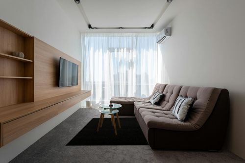 Furnish my Place Modern Indoor/Outdoor Commercial Solid Color Rug - Black, 5' x 7', Pet and Kids Friendly Rug. Made in USA, Rectangle, Area Rugs Great for Kids, Pets, Event, Wedding in Grey Living Room with Brown Couch