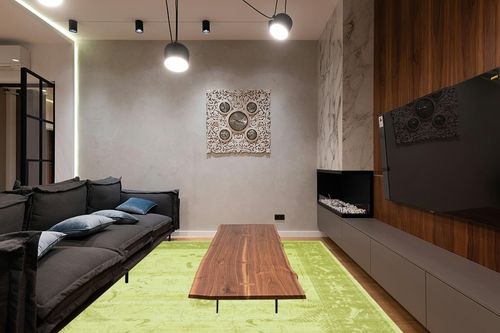 Unique Loom La Jolla Collection Farmhouse, Contemporary, Botanical, Traditional, Vintage Area Rug, 9 x 12 ft, Light Green/Green in Dark Wood Living Room with Black Couch