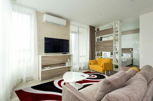 Msrugs Area Rugs, 8x10 Frize Collection Modern Red Black White Area Rug, Contemporary Geometric Carpet for Living Room and Bedroom in Light Modern Living Room with TV