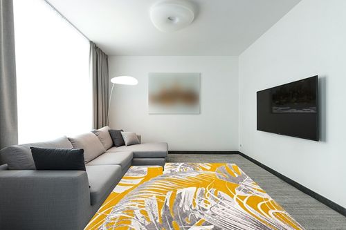 Unique Loom Blossom Collection Area Rug - Montego (7' 10" x 10' Rectangle, Yellow/ Ivory) in Modern Living Room with Grey Couch