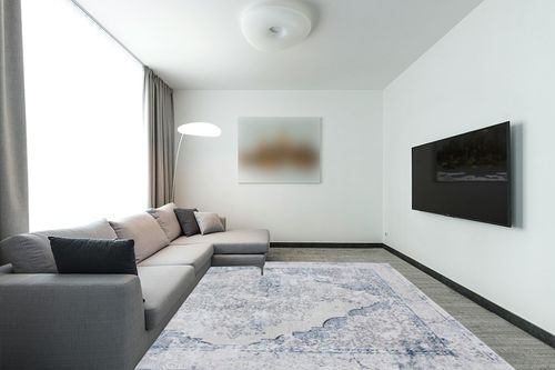 LUXE WEAVERS Oriental Medallion Living Room Area Rug 8x10 Blue and Cream, Bohemian Vintage Floral Pattern, Non-Shedding Easy Care Floor Carpet in Modern Living Room with Grey Couch