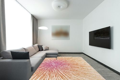 SAFAVIEH Evoke Collection 8' x 10' Fuchsia/Cream EVK228R Abstract Burst Non-Shedding Living Room Bedroom Dining Home Office Area Rug in Modern Living Room with Grey Couch