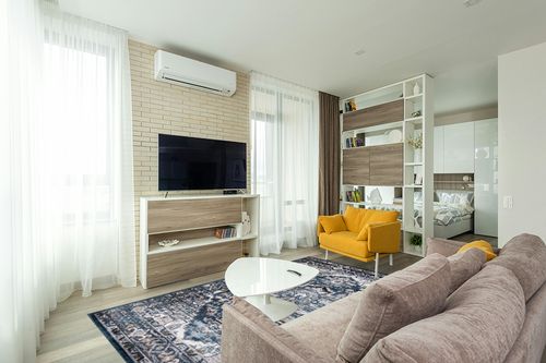 Bloom Rugs 6 x 10 Rug - Teal/Tan Traditional Persian Area Rug for Living Room, Bedroom, Dining Room, and Kitchen - Exact Size: 6' x 9' in Light Modern Living Room with TV