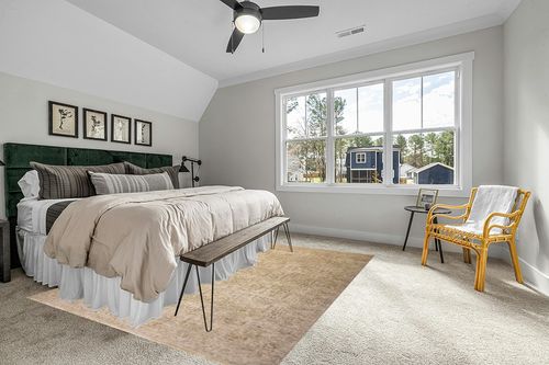 Loloi Magnolia Home by Joanna Gaines Junie Collection JUE-02 Oatmeal/Smoke 7'-10" x 10'-2", .38" Pile Height, Area Rug in Grey Traditional Bedroom with King Bed