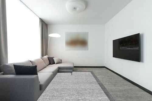 nuLOOM Marianne Handmade Wool Border Area Rug, 6' x 9', Grey in Modern Living Room with Grey Couch