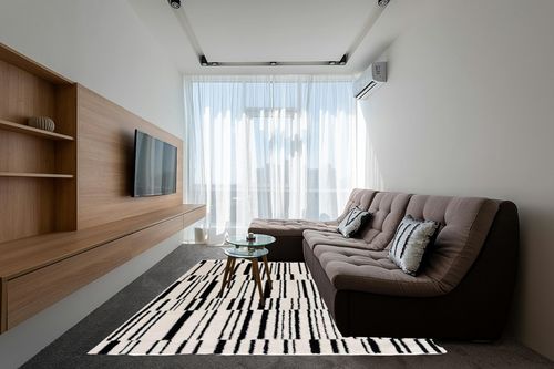 Hauteloom Deren Living Room, Bedroom Bohemian Shag Area Rug - Soft Shaggy Farmhouse - High Plush Pile - Black, White, Cream, Light Beige, Ivory - 7'10" x 10' in Grey Living Room with Brown Couch