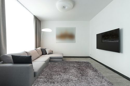 8x10 Feet Large Modern Contemporary Charcoal Dark Gray Dark Grey Color Solid Area Rug Carpet Rug Bedroom Living Room Indoor Shag Shaggy Canvas Backing Plush Pile Office Space Fluffy Fuzzy Furry in Modern Living Room with Grey Couch