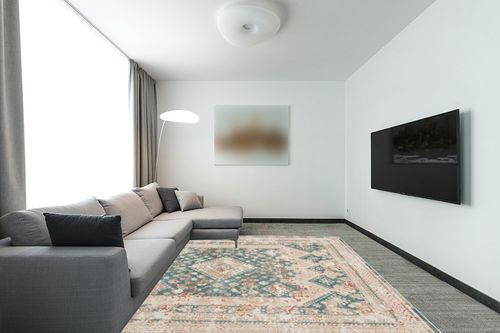 Thalia Bohemian Green/Ivory 7'10" x 9'10" Area-Rug, Easy-Cleaning, Non Shedding, Bed Room, Living Room, Dining Room, Kitchen (8x10) in Modern Living Room with Grey Couch