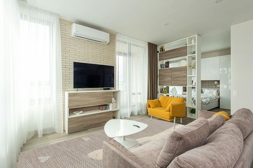 Valetta Abstract Beige Area Rug Isabelle & Max Rug Size: Rectangle 7'10" x 10'10" in Light Modern Living Room with TV