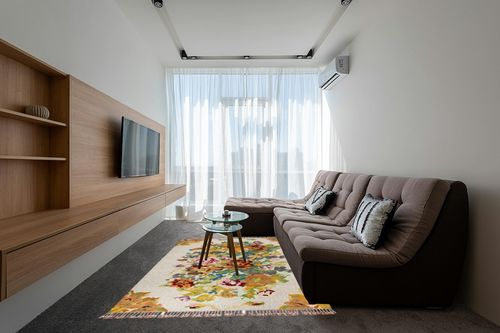SAFAVIEH Kenya Collection Area Rug - 6' x 9', Orange & Light Grey, Hand-Knotted Floral Tassel Wool, Ideal for High Traffic Areas in Living Room, Bedroom (KNY801W) in Grey Living Room with Brown Couch