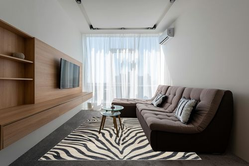 Gertmenian Boho Area Rug, 8x10 Large, Home Decor for Entryway, Bedroom, Living Room, Office, Kitchen, Non Slip, Soft, Low-Pile, Printed Indoor Accent Rugs, Animal, Zebra Black White, 28536 in Grey Living Room with Brown Couch
