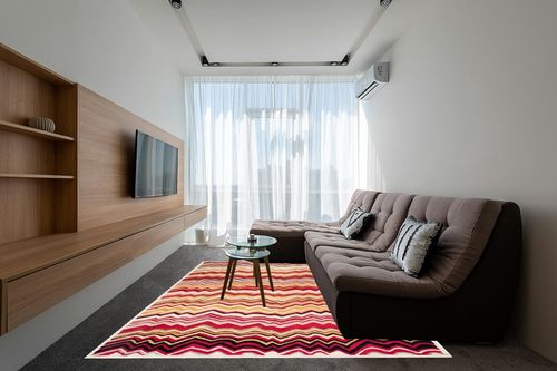 SAFAVIEH Wyndham Collection Area Rug - 8' x 10', Red & Multi, Handmade Modern Wool, Ideal for High Traffic Areas in Living Room, Bedroom (WYD317B) in Grey Living Room with Brown Couch