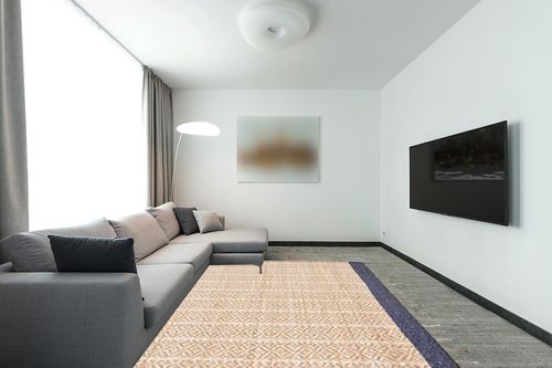 SAFAVIEH Cape Cod Collection Area Rug - 8' x 10', Natural & Purple, Handmade Stripe Jute & Cotton Braided Tassel, Ideal for High Traffic Areas in Living Room, Bedroom (CAP846V) in Modern Living Room with Grey Couch
