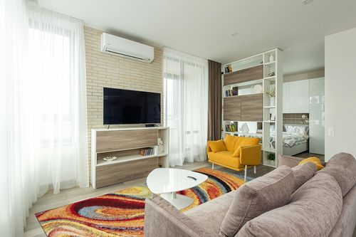 Home Dynamix Adja Modern Area Rug, Splash (7'10" x 10'2") in Light Modern Living Room with TV