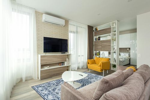 Comeet Area Rug 5x8, Living Room Bedroom Rug, Washable Vintage Area Rug Anti Slip Floor Carpet for Dining Room Home Blue/White in Light Modern Living Room with TV