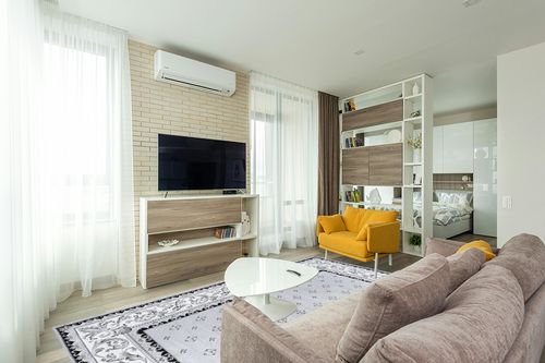 Eyely PDM504F-8 Modern Acanthus French Border Indoor Area Rug Vintage;Bohemian;Traditional, Bedroom, Kitchen, Living Room, Easy-Cleaning, Non-Shedding, 8 X 10, Light Gray/Cream in Light Modern Living Room with TV