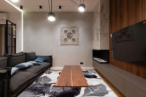 CAMILSON Solana Modern Floral 7'10" x 10'3" Area Rugs Non-Skid (Non-Slip) Rubber Backing Black - Gray Flowers Indoor Rug (8x10, Black Grey) in Dark Wood Living Room with Black Couch