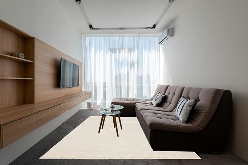 SAFAVIEH Natura Collection Area Rug - 8' x 10', Ivory & Pink, Handmade Moroccan Boho Wool Fringe, Ideal for High Traffic Areas in Living Room, Bedroom (NAT852R) in Grey Living Room with Brown Couch