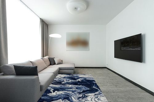 LUXE WEAVERS Marble Collection Blue Area Rug 5x7 Modern Abstract Clouds Swirl Bohemian Living Room Carpet in Modern Living Room with Grey Couch
