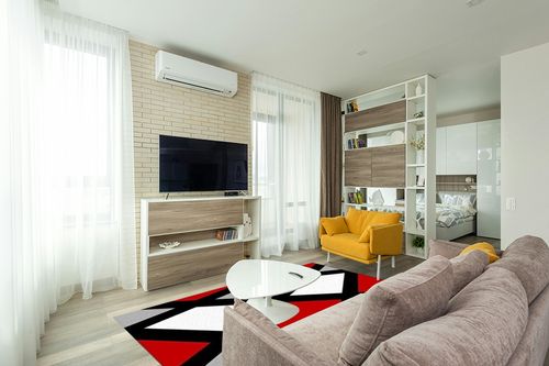 Red and White Black Geometry Area Rugs, Modern Abstract Entryways Mat Fluffy Soft Machine Washable Breathable Durable for Room Living Room Indoor Outdoor Hallway, 5ft x 7ft in Light Modern Living Room with TV