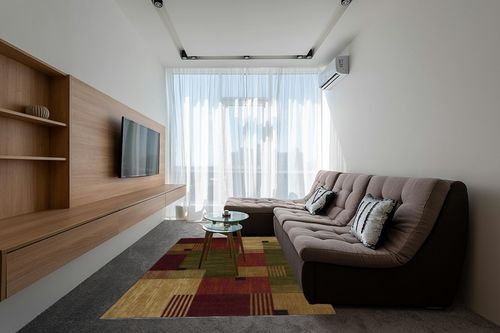 Mohawk Home Alliance Modern Geometric 6' x 9' Area Rug - Red - Perfect for Living Room, Dining Room, Office in Grey Living Room with Brown Couch