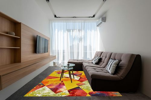 Unique Loom Lyon Collection Modern Abstract Colorful Prism Area Rug, 8 x 10 Feet, Multi/Yellow in Grey Living Room with Brown Couch