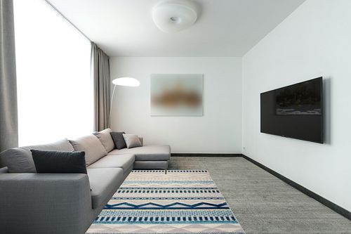 Rugshop Sky Collection Contemporary Bohemian Design Area Rug 5' x 7' Blue in Modern Living Room with Grey Couch