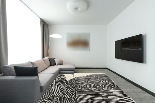 YIHOUSE 8×10 Ft Area Rugs Non-Shedding Washable Rug, Bedroom Living Room Dining Room Office Soft Nonslip Modern Rugs Faux Wool Collection Carpet Indoor/Outdoor Rugs-Black and White Rug in Modern Living Room with Grey Couch