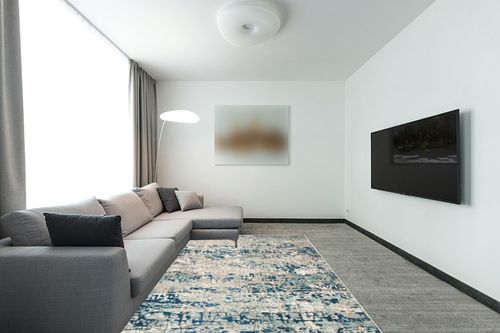SAFAVIEH Madison Collection Area Rug - 6' x 9', Grey & Blue, Modern Abstract Design, Non-Shedding & Easy Care, Ideal for High Traffic Areas in Living Room, Bedroom (MAD460K) in Modern Living Room with Grey Couch