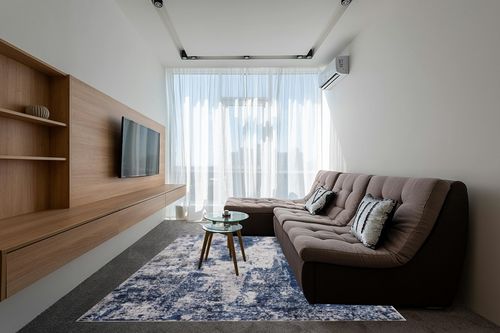 Area Rug Living Room Rugs: 8x10 Large Soft Indoor Carpet Modern Abstract Decor Rug with Non Slip Rubber Backing for Under Dining Table Nursery Home Office Bedroom Blue in Grey Living Room with Brown Couch