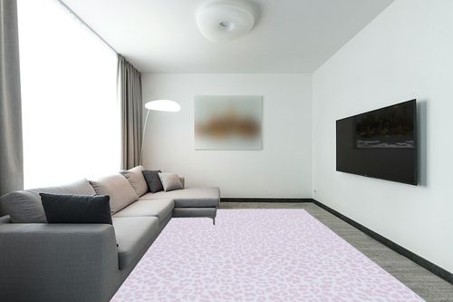 Safavieh Faux Hide Collection Area Rug - 9' x 12', Ivory & Pink, Leopard Rustic Design, Non-Shedding & Easy Care, Machine Washable Ideal for High Traffic Areas in Living Room, Bedroom (FAH505B) in Modern Living Room with Grey Couch