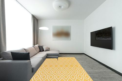 Jill Zarin Outdoor Collection Area Rug - Turks and Caicos (6' x 9' Rectangle Yellow Ivory/Ivory) in Modern Living Room with Grey Couch