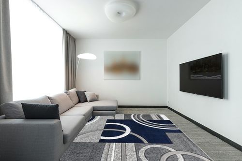 GLORY RUGS Area Rug Modern Soft Hand Carved Contemporary Floor Carpet with Premium Fluffy Texture for Indoor Living Dining Room and Bedroom Area (8x10, Navy) in Modern Living Room with Grey Couch