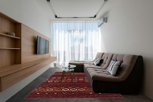 Safavieh Amsterdam, Terracotta / Multi, 8' x 10', Area Rug in Grey Living Room with Brown Couch