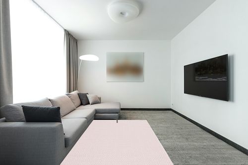 Martha Stewart Collection by SAFAVIEH 5' x 7' Pink/Ivory MSR484U Contemporary Geometric Cotton Area Rug in Modern Living Room with Grey Couch