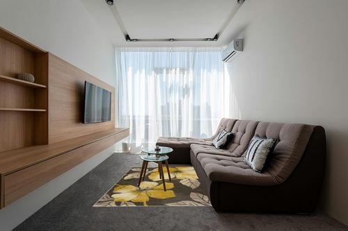 CAMILSON Solana Modern Floral 5x7 Area Rugs Non-Skid (Non-Slip) Rubber Backing Yellow - Brown Flowers Indoor Rug (5 x 7, Yellow Brown) in Grey Living Room with Brown Couch