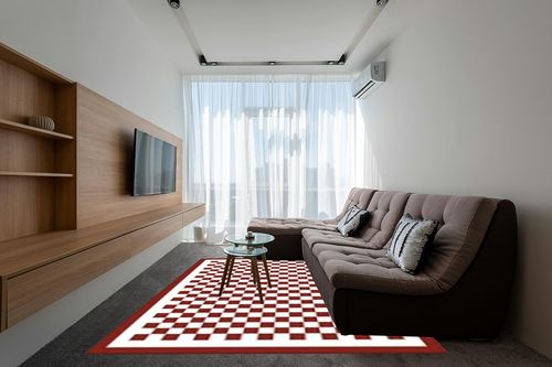 Washable 8x10 Checkered Area Rug for Living Room, Dark Red Checkerboard Modern Boho Large Rugs, Ultra Thin Low Pile Lightweight Indoor Carpet with Non-Slip Backing for Bedroom Kids Nursery Play Room in Grey Living Room with Brown Couch